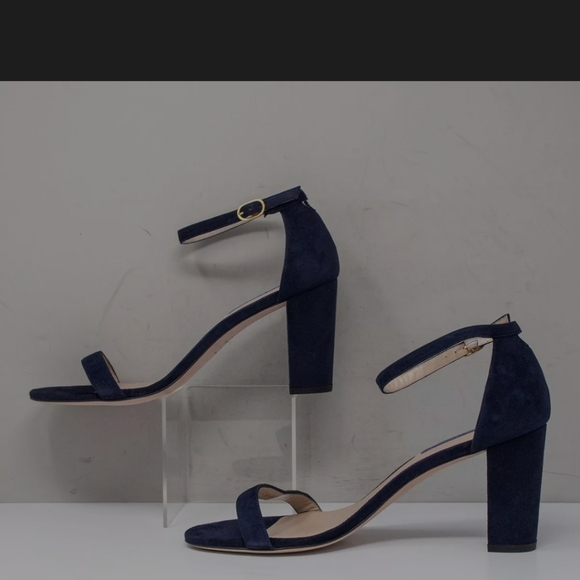 Stuart Weitzman Nearlynude Ankle Strap Sandal Heel Nice Aqua Blue Suede - Picture 10 of 12